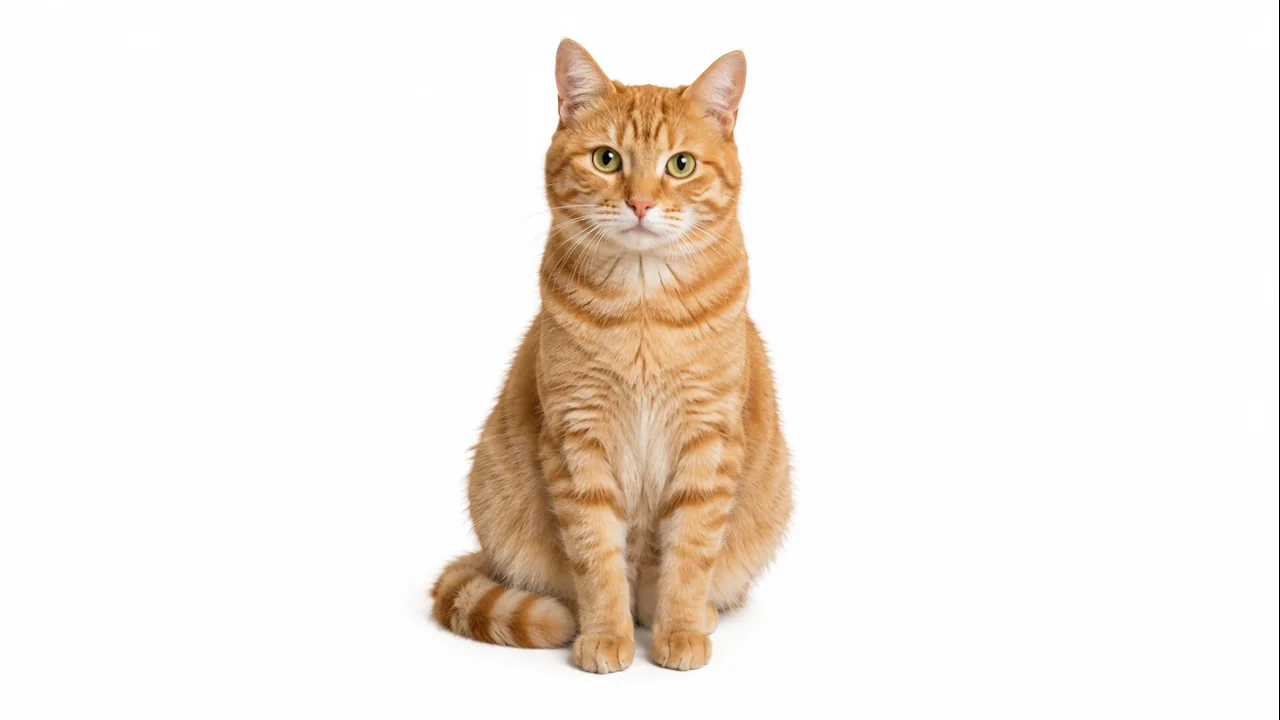 AI-generated orange tabby cat, shown full body against a white background